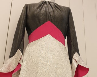 70&#39;s  maxi  dress in brocade fabric by Stuart Harrogate