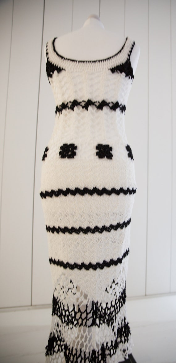 Crochet summer  hand made vintage dress in black … - image 2