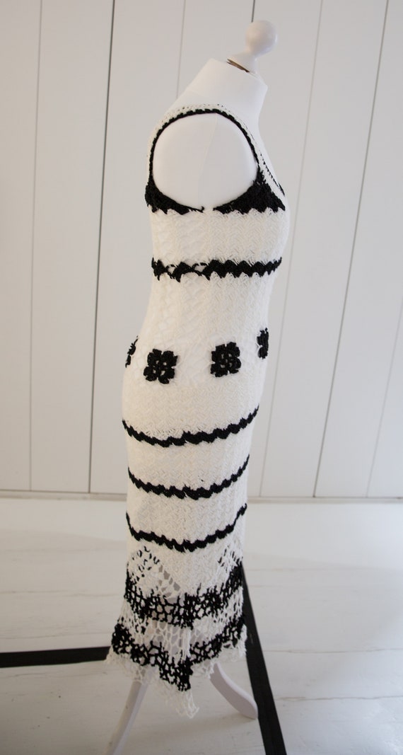 Crochet summer  hand made vintage dress in black … - image 3