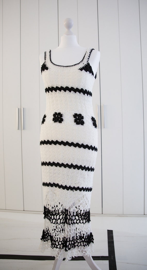 Crochet summer  hand made vintage dress in black … - image 1