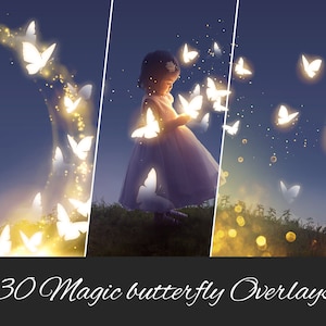 30 JPG Butterfly Effects Photo Overlays: Butterfly Fairies, Magic Dust, Golden Sparkles, and Wings - Photoshop compatible