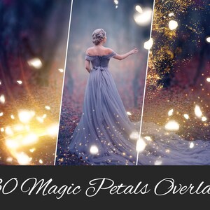 30 JPG Magic Petals Photo Overlays: Blooming Trees, Gold Sparkle, Cherry Blossom - Photo Effects - Magic Overlay - Photoshop Compatible