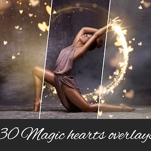 30 JPG Magic Hearts Effects Photo Overlays: Hearts Fairy, Magic Dust, Gold Sparkle, and Wing Effects - Photoshop compatible