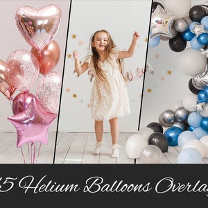 45 PNG Helium Balloons Photo Overlays: Number & Decor Balloons, Clipart, Summer Spring Overlays - Photoshop Compatible
