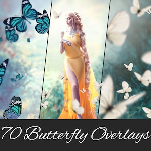 70 PNG Butterfly Mix Photo Overlays: Spring/Summer Overlay, Multicolored Flying Butterflies, Professional Sessions - Photoshop Compatible