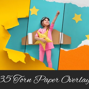 35 PNG Torn Paper Photo Overlays: Scratch Overlay, Digital Backdrop, Torn Paper Wall, Torn Edge Border, Scratches - Photoshop compatible