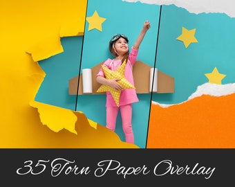 35 PNG Torn Paper Photo Overlays: Scratch Overlay, Digital Backdrop, Torn Paper Wall, Torn Edge Border, Scratches - Photoshop compatible