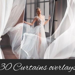30 PNG White Tulle Curtain Photo Overlays: Maternity, Wedding, and Baby Photos - Transparent Tulle Wall Decor - Photoshop Compatible
