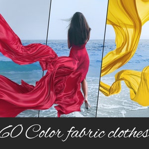 60 PNG Flying Fabric Photo Overlays: Wind-Swept Silk, Colorful Fabric Dresses, Flying Clothes, Digital Overlays - Photoshop Compatible