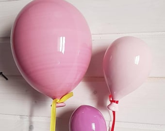 triple PINK ceramic BALLOONS, BARBIE Ceramic Balloon, Decorative Balloons, Pink Wall Balloons, Ceramic Balloons