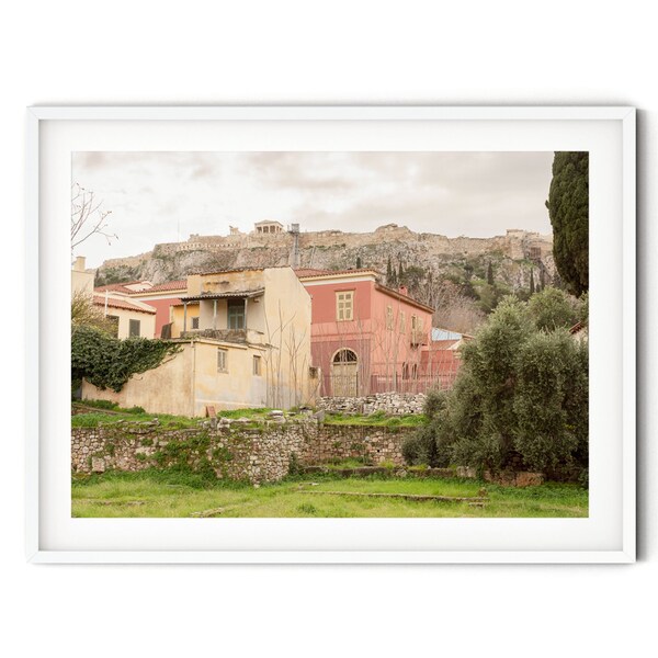 Poster Plaka di Atene, fotografia artistica della Grecia, murale di architettura greca antica, decorazione da parete da viaggio in stile mediterraneo