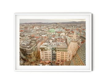 Skyline of Vienna Print, Fine Art Vienna Photography, Austria Travel Wall Art, European City Aerial View Photo, Neutral Home Decor