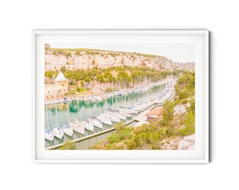 Calanques Sailboats Print, Fine Art Coastal Landscape Photography Print, French Riviera Wall Art, Mediterranean Style Coastal Decor