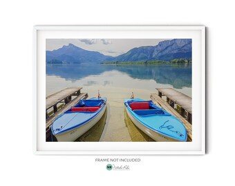 Coloful Boats on a Mountain Lake Print - Fine Art Photography Landscape Wall Art for Modern Lake House Decor