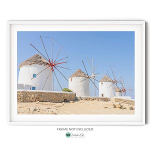 Windmills of Mykonos Print, Blue and White Greece Wall Art, Fine Art Travel Photography Print, Colorful Greek Island Poster, Coastal Decor