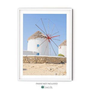 Windmill of Mykonos Print, Blue and White Greece Wall Art, Fine Art Travel Photography Print, Colorful Greek Island Poster, Coastal Decor