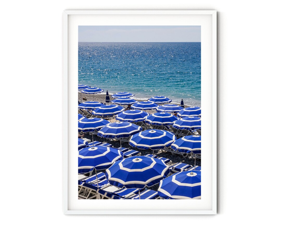 Blue and White Beach Umbrella Print Fine Art Beach Etsy
