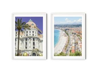 French Riviera Print Set, Fine Art Nice Photography, Cote d'Azur Gallery Wall Set of 2 Prints, South of France Themed Room Decor