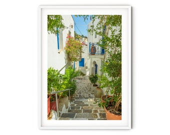 Poster delle Isole greche, Fotografia d'arte della Grecia, Murale del villaggio delle Cicladi, Foto di architettura mediterranea, Poster di viaggio Boho