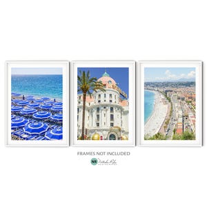 French Riviera Print Set, Fine Art Cote d&#39;Azur Photography, Nice South of France Travel Wall Art, Beach Themed Gallery Wall Set of 3 Prints