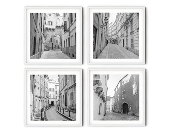 Europäische Straßen Fotografie Set, schwarzweißes Fine Art Europa Poster Set, minimalistische moderne Bilderwand, monochrome Wanddeko