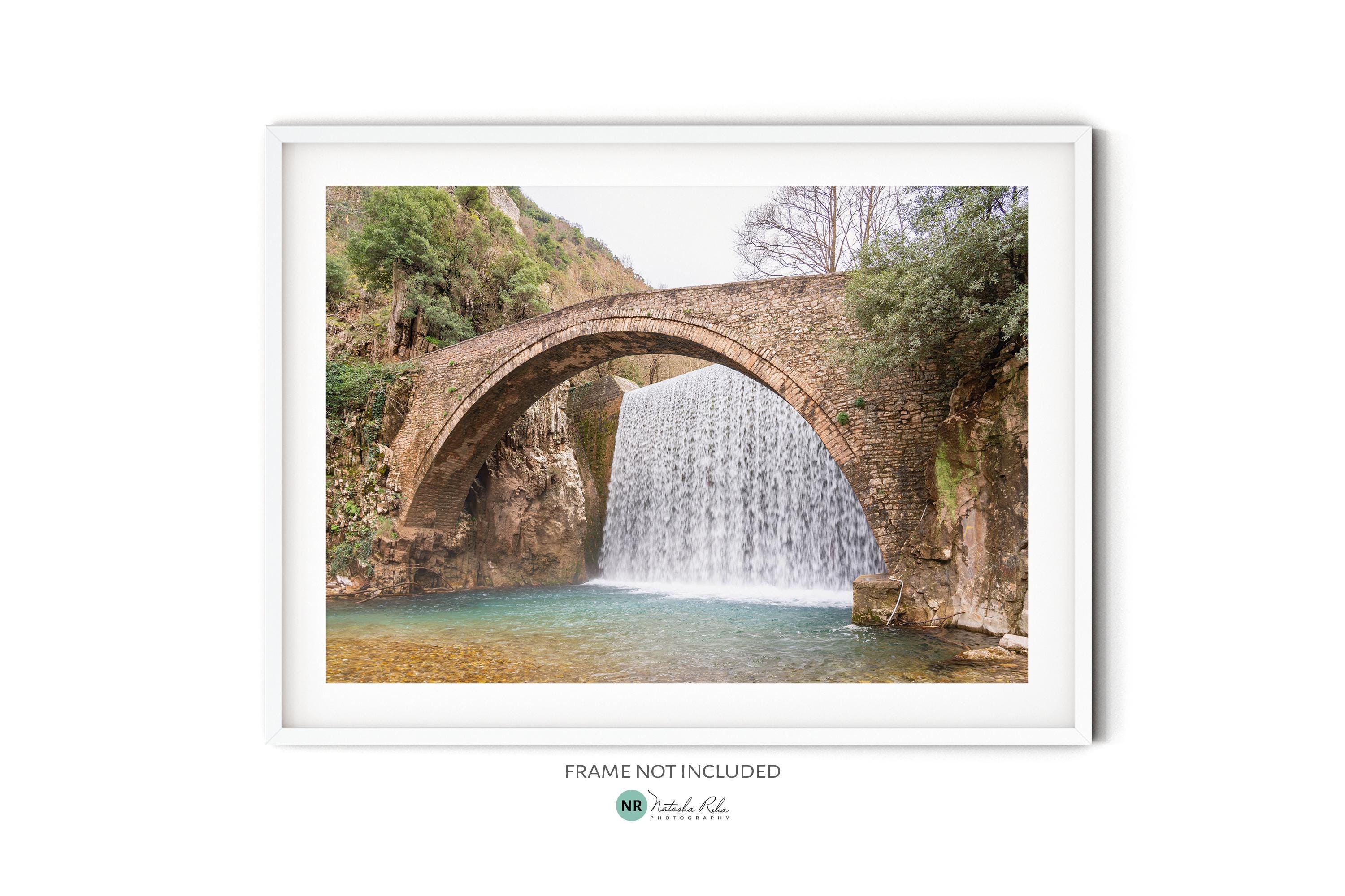 Stone Arch Bridge Photo, Fine Art Greece Photography, Medieval Architecture Print, River Waterfall Poster, Europe Travel Wall Art Decor