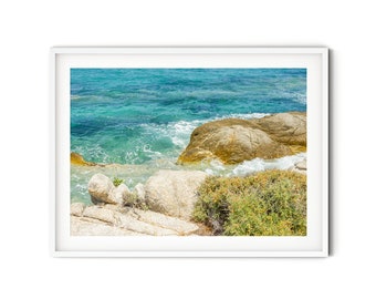 Mediterranean Coast Photo, Fine Art Greece Photography, Turquoise Ocean Wall Art, Coastal Landscape Print, Minimalist Beach Themed Decor