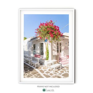 Greek Islands Print, Pink Bougainvillea Photo, Fine Art Greece Photography Print, Cyclades Architecture Wall Art, Boho Travel Themed Decor