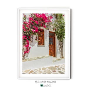 Greek Islands Print, Fine Art Greece Photography, Pink Bougainvillea Photo, Large Cyclades Travel Wall Art, Mediterranean Style Home Decor