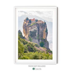 Meteora klooster poster, Fine Art Griekenland fotografie, Griekse berglandschap kunst aan de muur, rustieke mediterrane stijl reisdecor