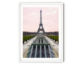 Pastel Eiffel Tower Print, Fine Art Paris Photography, Large France Wall Art, Romantic Travel Art Print, Blush Pink Parisian Decor