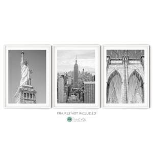 Black and White New York Print Set, Fine Art New York City Photography, Grey Architecture Poster, Travel Themed Gallery Wall Set of 3 Prints