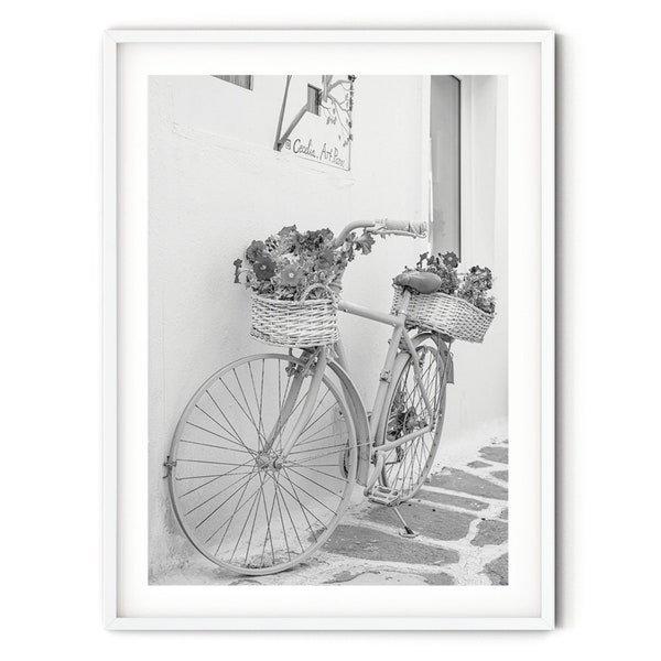 Schwarzweiße Fahrrad Fotografie, Retro Stil Vintage Rad Wandkunst, monochromes Fine Art Europa Reiseposter, feminine Wohndeko