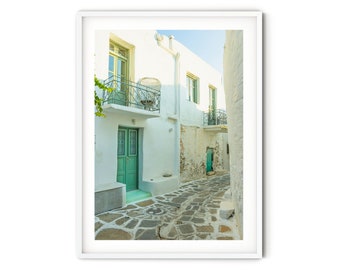 Poster delle isole greche, fotografia d'arte della Grecia, foto del villaggio delle Cicladi, murale di architettura mediterranea, poster di viaggio moderno