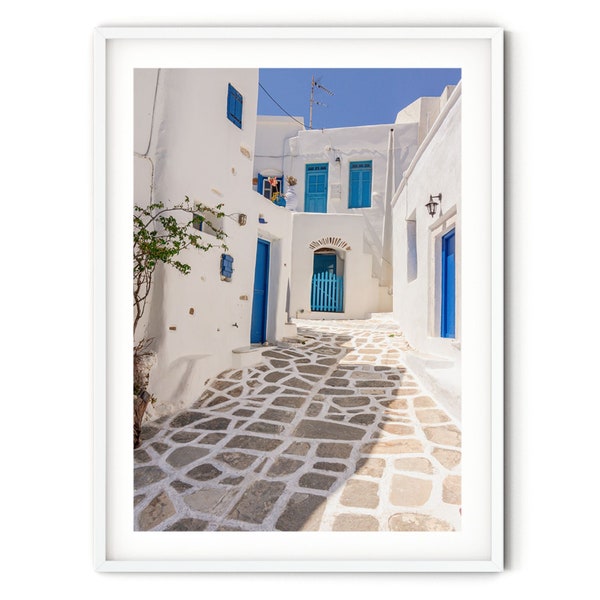 Greek Islands Print, Fine Art Greece Photography Print, Cyclades Paros Travel Themed Art, Blue and White Mediterranean Style Wall Decor