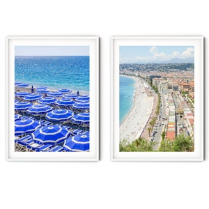 French Riviera Print Set of 2, Cote d'Azur Beach Wall Art, Nice France Travel Photography, Coastal Gallery Wall Set, Beach House Decor