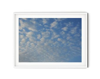 White Fluffy Clouds Print, Fine Art Sky Photography Print, Calming Nature Wall Art, Peaceful Nursery Artwork, Dreamy Bedroom Wall Decor