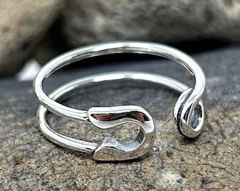 925 Sterling Silver Safety Pin Ring, Wrap Ring, Bypass Ring, Statement Ring, Unique Ring, Paperclip Ring, Open Adjustable, Rings for Women