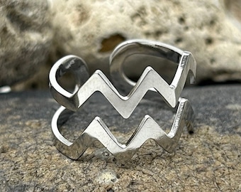 Adjustable Stainless Steel Zig Zag Ring, V-Shape Statement Ring