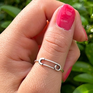 925 Sterling Silver Safety Pin Ring, Dainty Ring, Statement Ring, Unique Ring, Paperclip Ring, Boho Adjustable Ring, Modern Rings for Women