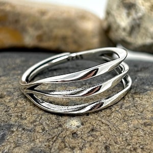 925 Sterling Silver Ring, Minimalist Open Ring, Adjustable Ring, Boho Ring, Dainty Stacking Ring, Triple Band Bohemian, Thin Rings for Women