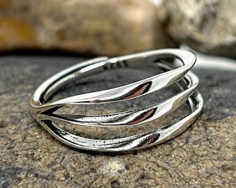 925 Sterling Silver Ring, Minimalist Open Ring, Adjustable Ring, Boho Ring, Dainty Stacking Ring, Triple Band Bohemian, Thin Rings for Women