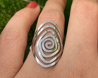 Stainless Steel Ring, Statement Ring, Swirl Ring, Spiral Ring, Thick Ring, Chunky Ring, Boho Ring, Vintage Silver Ring, Rings for Women/Men