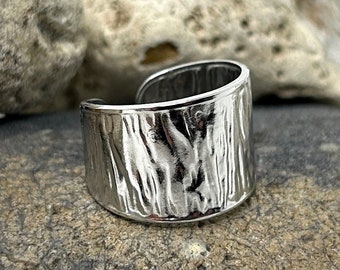 Stainless Steel Ring, Hammered Ring, Thick Ring, Statement Ring, Thumb Ring, Chunky Ring, Boho Silver Ring, Rings for Women/Men, Man Ring