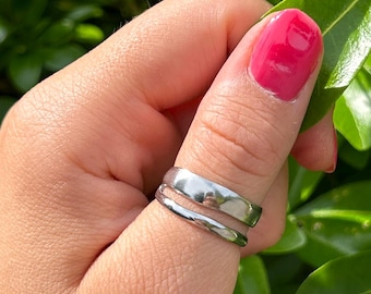 Stainless Steel Ring, Chunky Thick Ring, Wave Ring, Silver Gold Ring, Statement Ring, Multi Layer Ring, Adjustable Ring, Rings for Women/Men