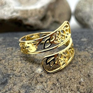 Stainless Steel Ring, Filigree Ring, Leaf Ring, Bypass Gold Ring, Boho Ring, Statement Ring, Adjustable Open Ring, Thumb Rings for Women