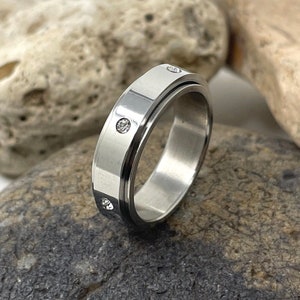 Anillo giratorio de acero inoxidable, anillo giratorio, anillo antiestrés, anillo de meditación, anillo de ansiedad, anillo antipreocupación, anillo giratorio, banda de gemas, cristal de piedra preciosa