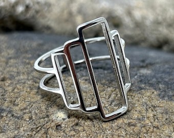 Geometric Stainless Steel Ring: Minimalist Multi-Band Design