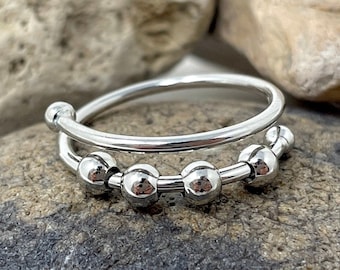 Stainless Steel Spinner Ring, Spinning Ring, Fidget Ring, Meditation Ring, Anxiety Ring, Worry Ring, Spin Ring, Bead Ring, Wrap Bypass Ring