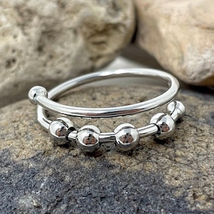 Stainless Steel Spinner Ring, Spinning Ring, Fidget Ring, Meditation Ring, Anxiety Ring, Worry Ring, Spin Ring, Bead Ring, Wrap Bypass Ring